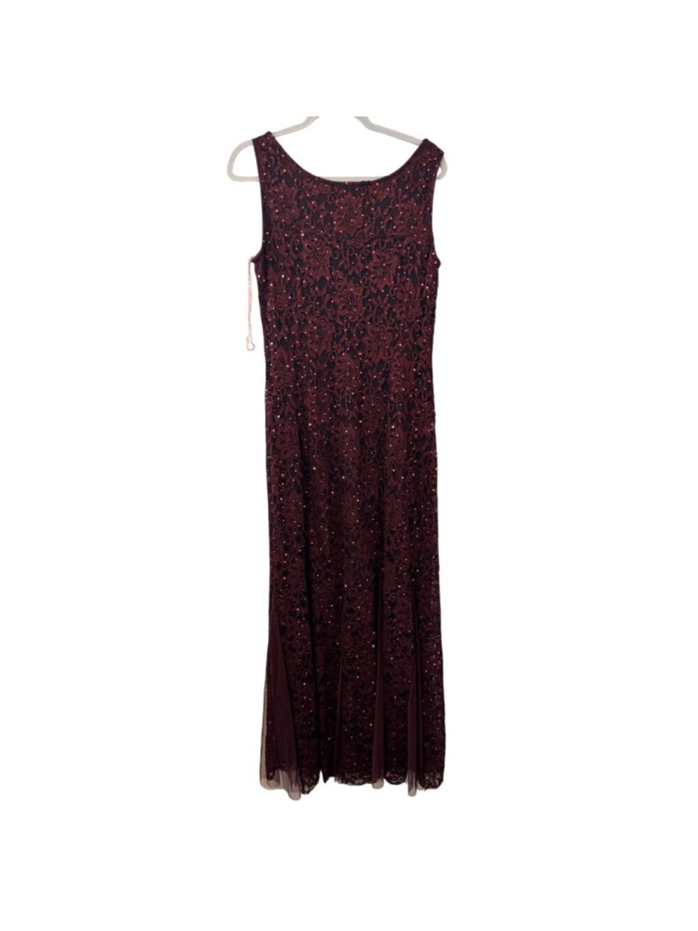 Candalite Burgundy Lace Formal Gown Sequins/ Matching Bolero Jacket Size L Set - Picture 6 of 12